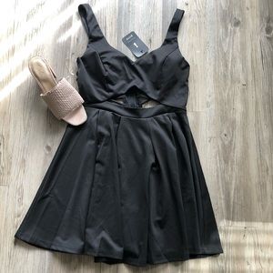 Priya Black Satin Cutout Skater Dress